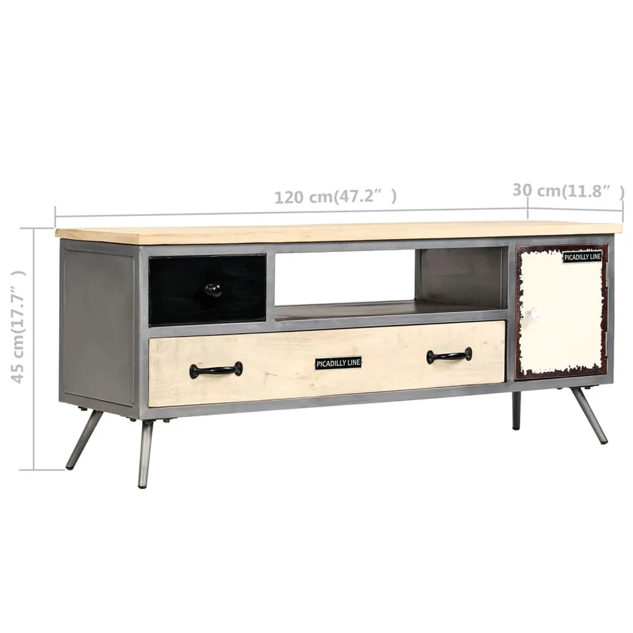Meuble TV Bois de manguier massif et acier 120x30x45 cm - 10