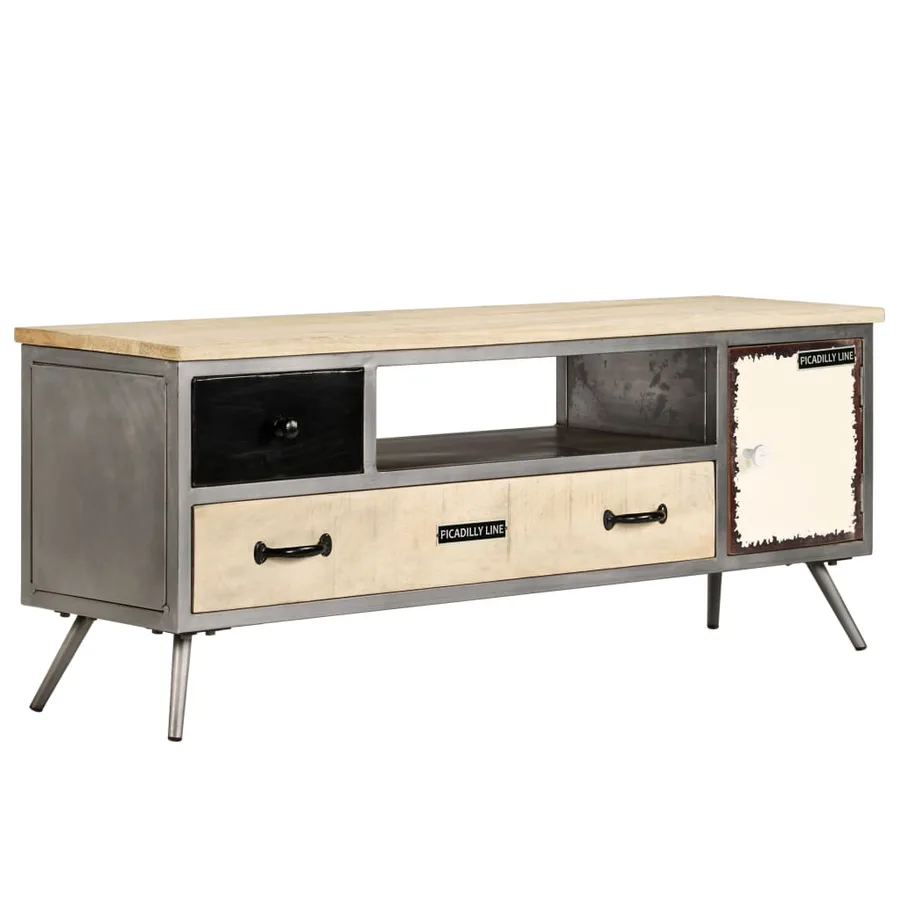 Meuble TV Bois de manguier massif et acier 120x30x45 cm - 12