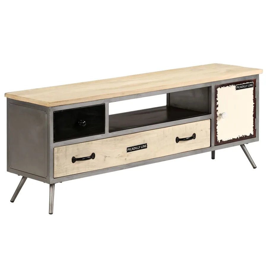 Meuble TV Bois de manguier massif et acier 120x30x45 cm - 13