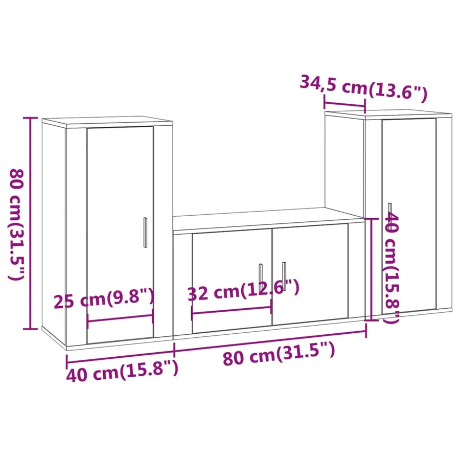 Ensemble de meubles TV 3 pcs Blanc Bois d'ingénierie - 8
