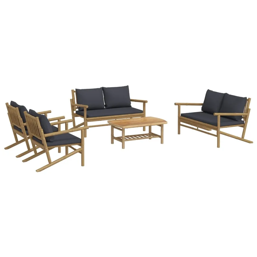 Salon de jardin 5 pcs avec coussins gris foncé bambou - 3