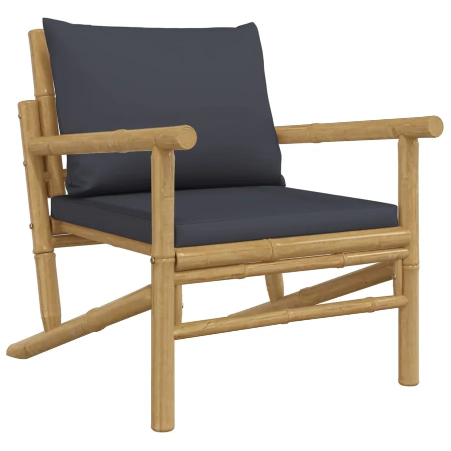 Salon de jardin 5 pcs avec coussins gris foncé bambou - 5