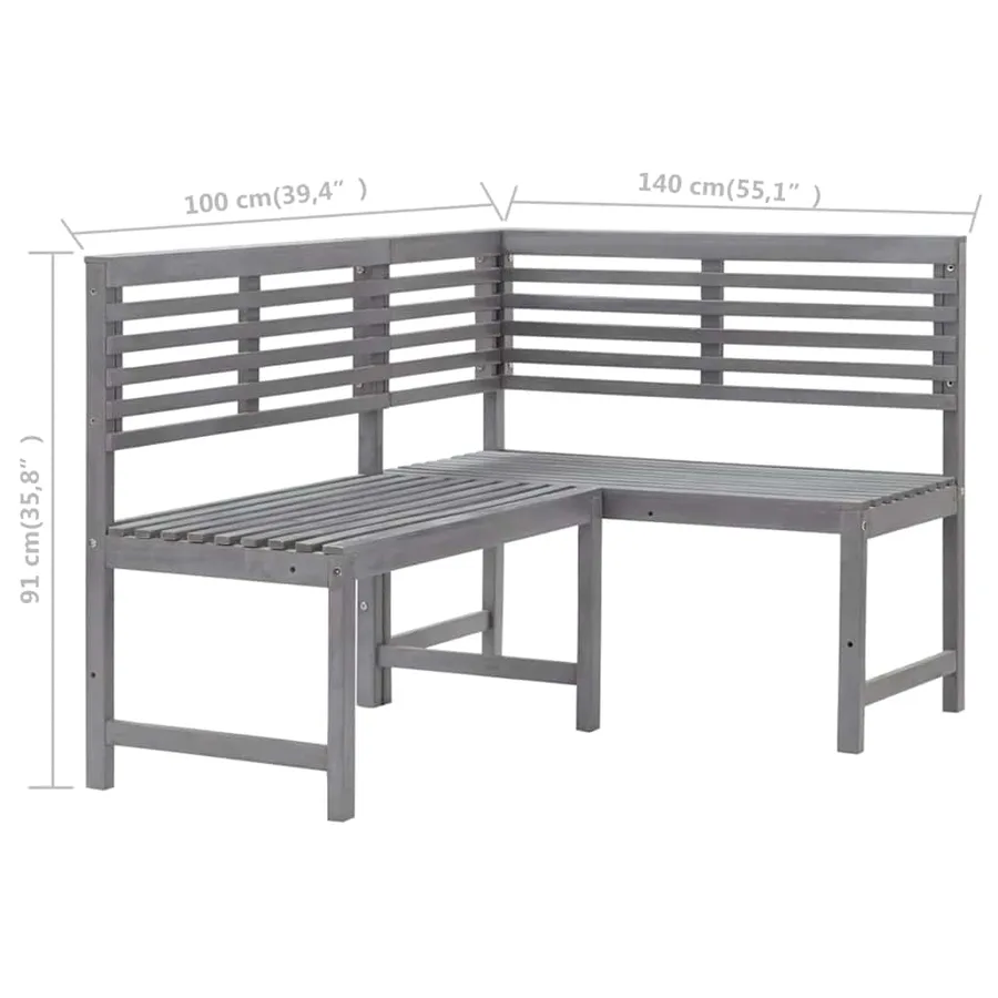 Banc d'angle de jardin Gris 140 cm Bois solide d'acacia - 9