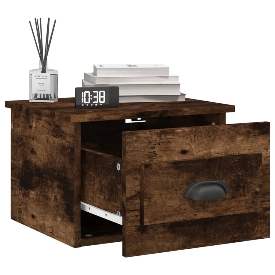 Table de chevet murale chêne fumé 41,5x36x28 cm - 4
