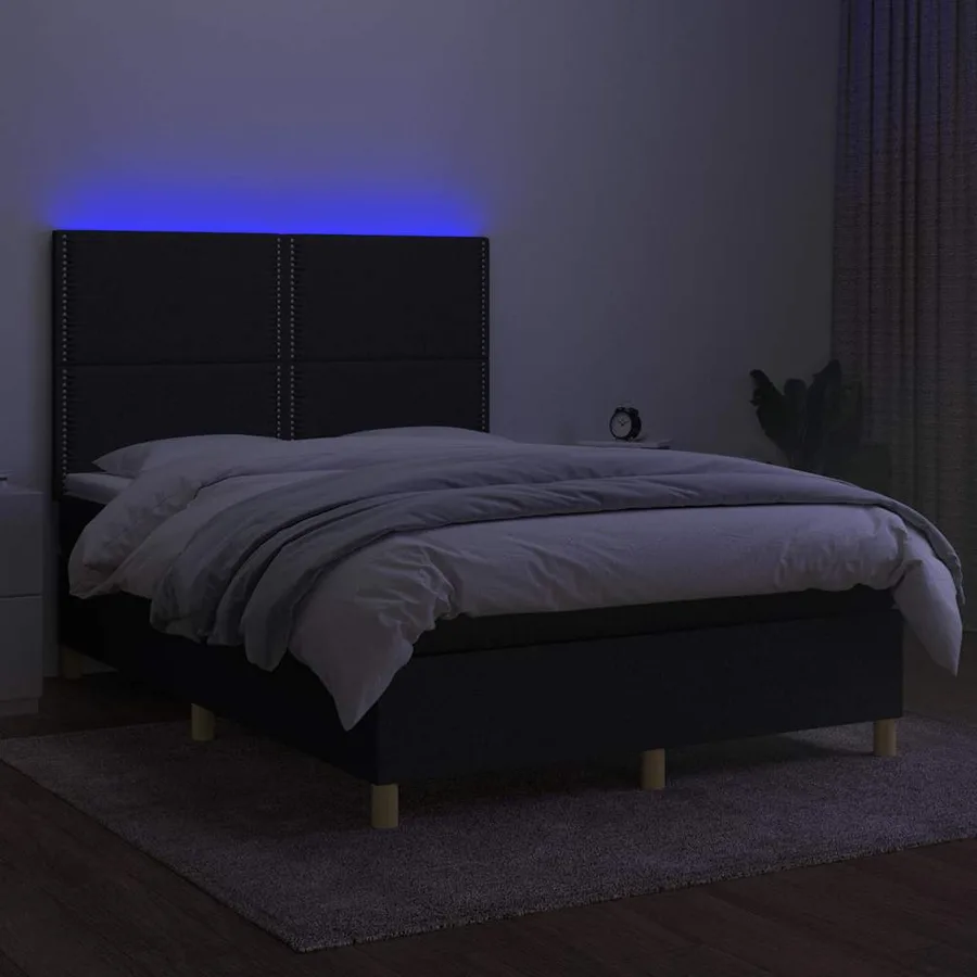 Sommier à lattes de lit et matelas et LED Noir 140x200 cm Tissu - 4