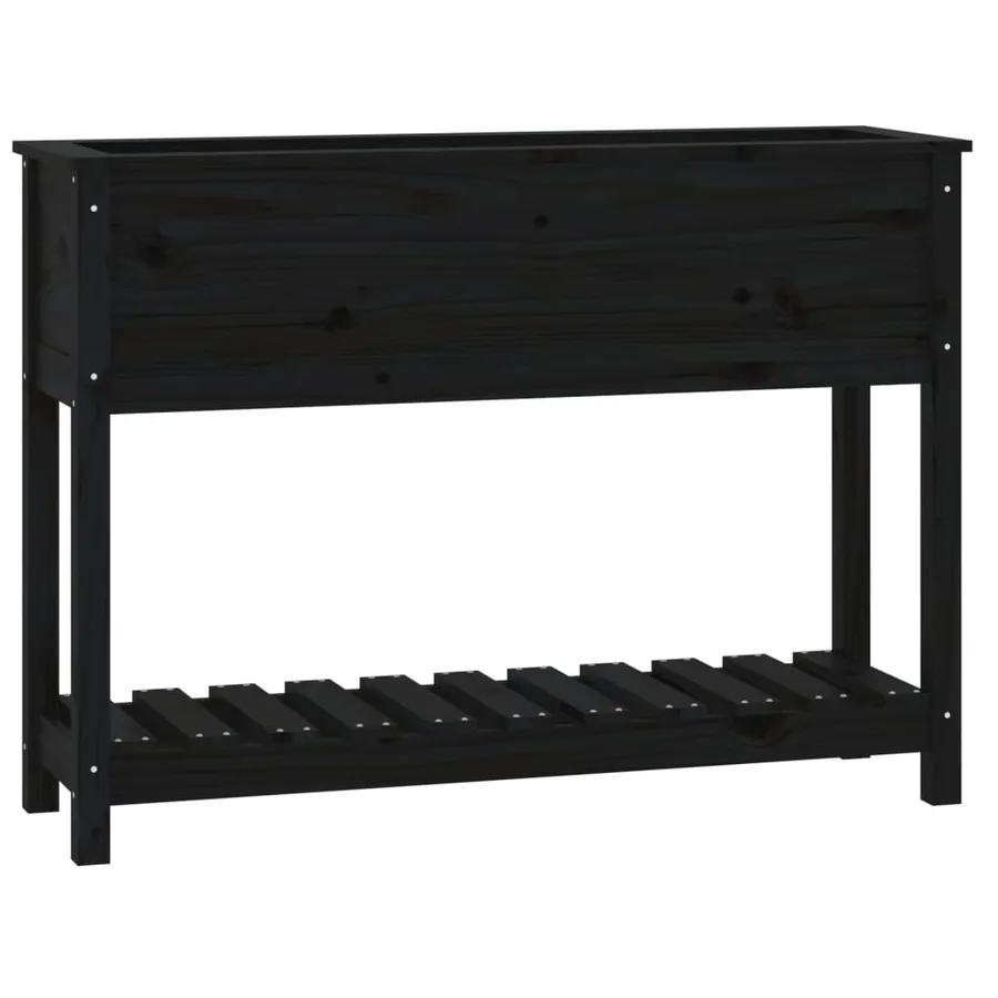 Jardinière avec étagère Noir 111,5x34,5x81cm Bois massif de pin - 2
