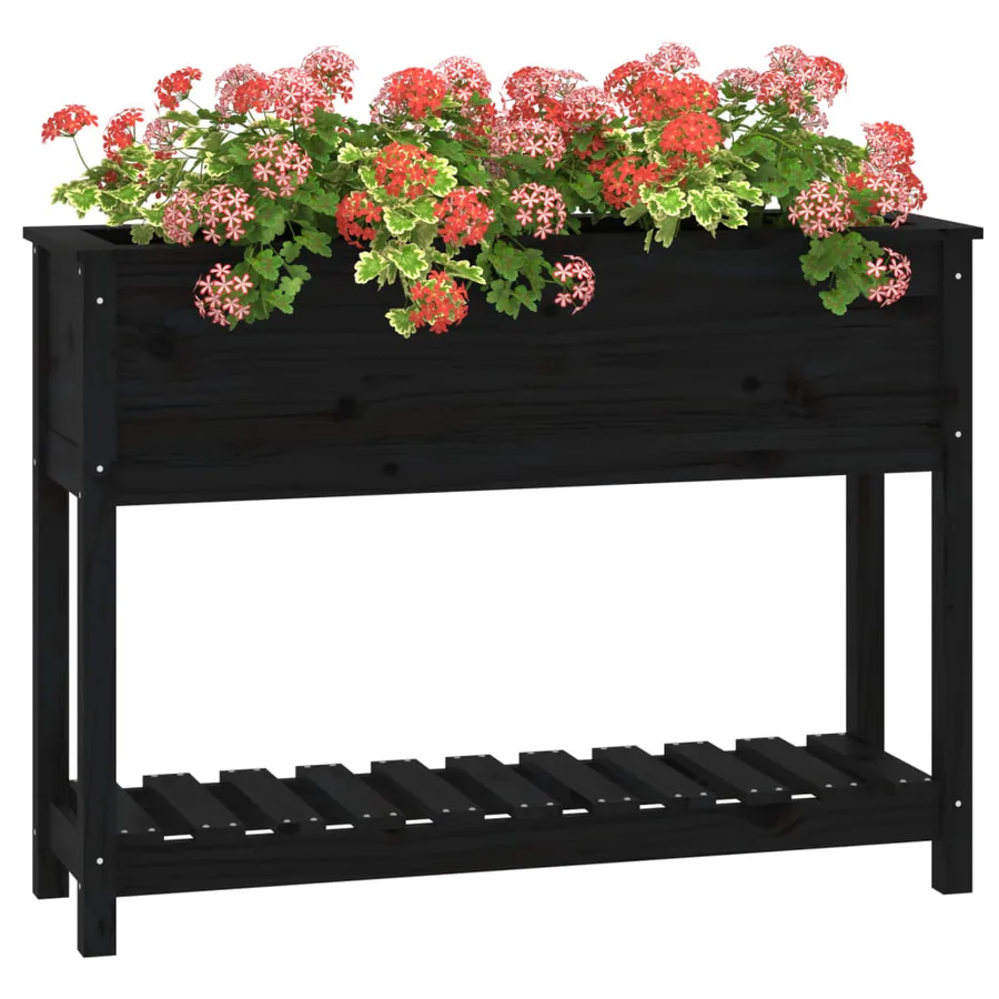Jardinière avec étagère Noir 111,5x34,5x81cm Bois massif de pin - 4