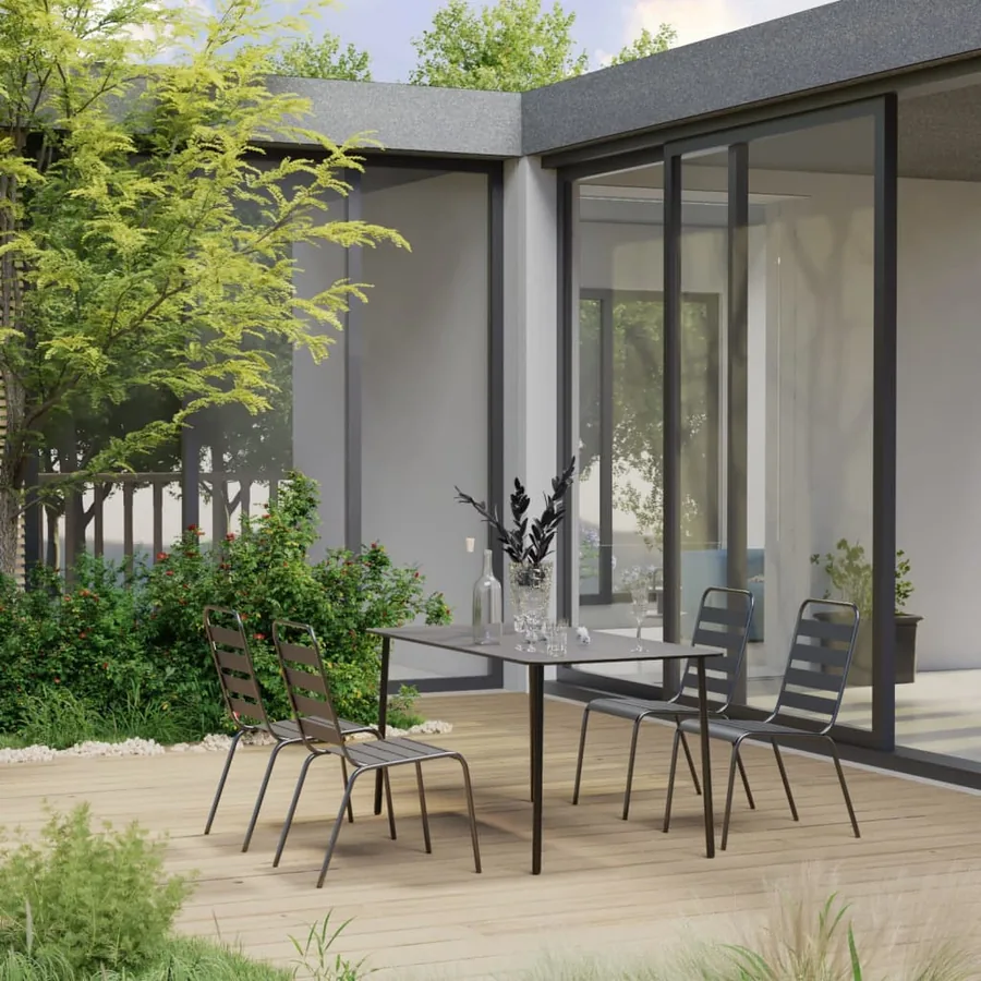 Ensemble à manger de jardin 5 pcs Acier Gris foncé