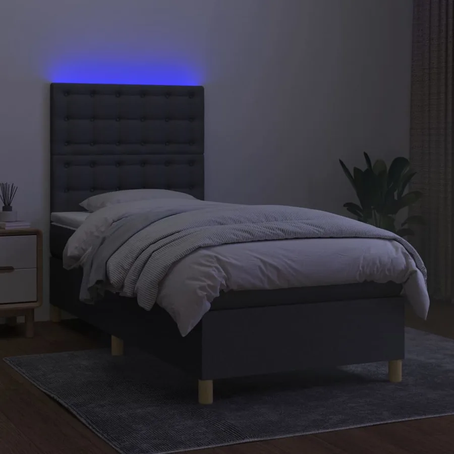 Sommier à lattes de lit et matelas et LED Gris foncé 90x200 cm - 4