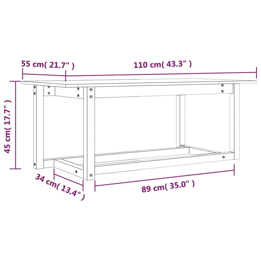 Table basse Blanc 110x55x45 cm Bois massif de pin - 8