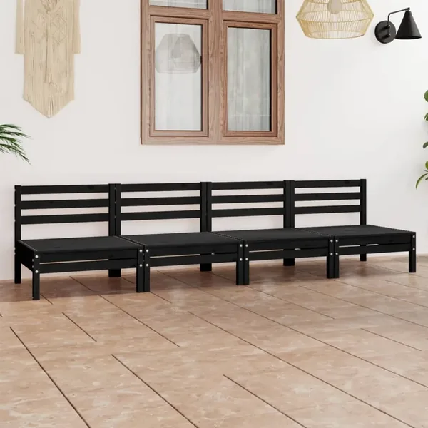Salon de jardin 4 pcs Noir Bois de pin massif