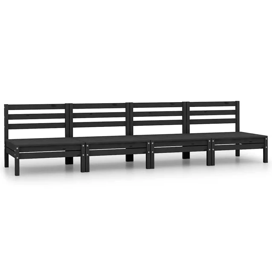 Salon de jardin 4 pcs Noir Bois de pin massif - 2