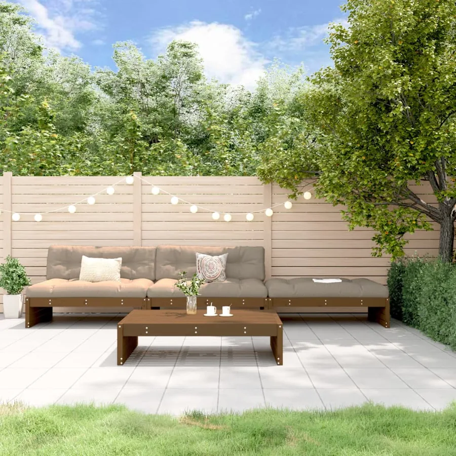 Salon de jardin 4 pcs avec coussins marron miel bois massif