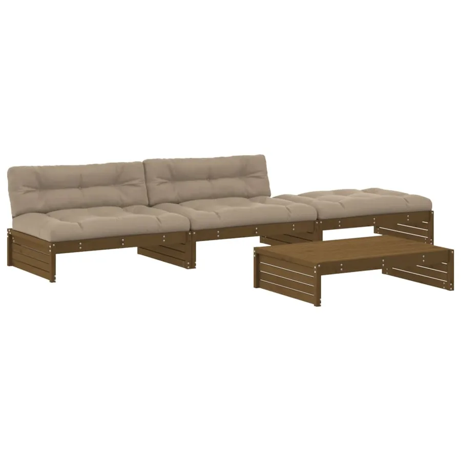 Salon de jardin 4 pcs avec coussins marron miel bois massif - 2