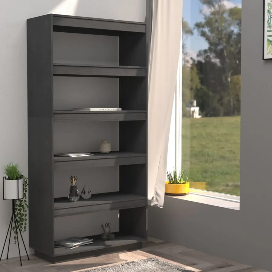 Bibliothèque/Séparateur de pièce Gris 80x35x167 cm Pin massif - 3