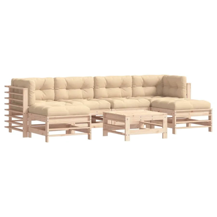 Salon de jardin 7 pcs avec coussins bois massif - 2