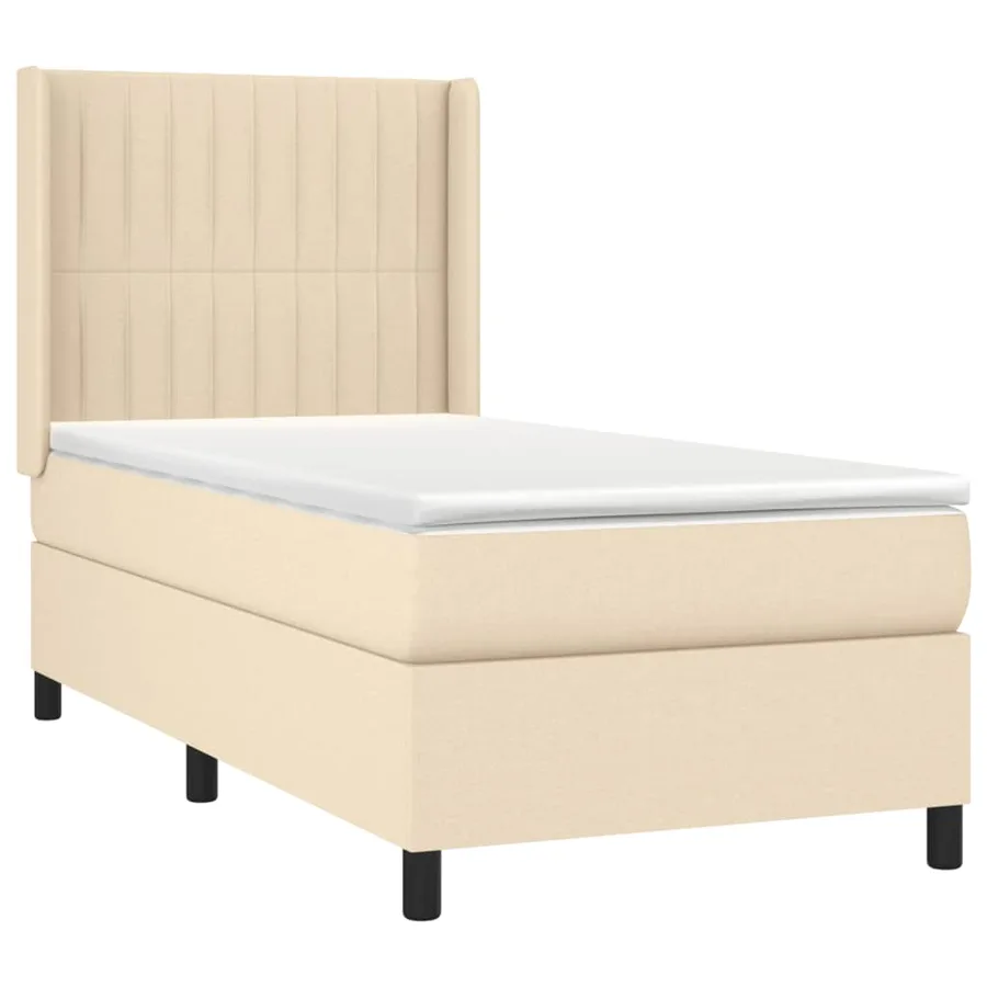 Sommier à lattes de lit matelas et LED Crème 90x200 cm Tissu - 4