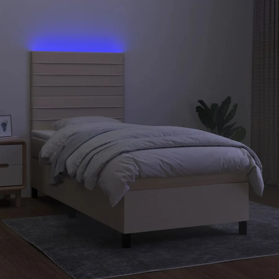 Sommier à lattes de lit et matelas et LED Crème 90x190 cm Tissu - 4