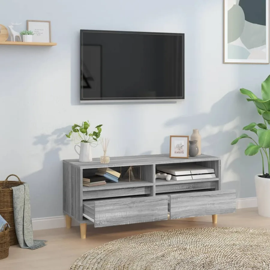 Meuble TV sonoma gris 100x34,5x44,5 cm bois d'ingénierie - 3