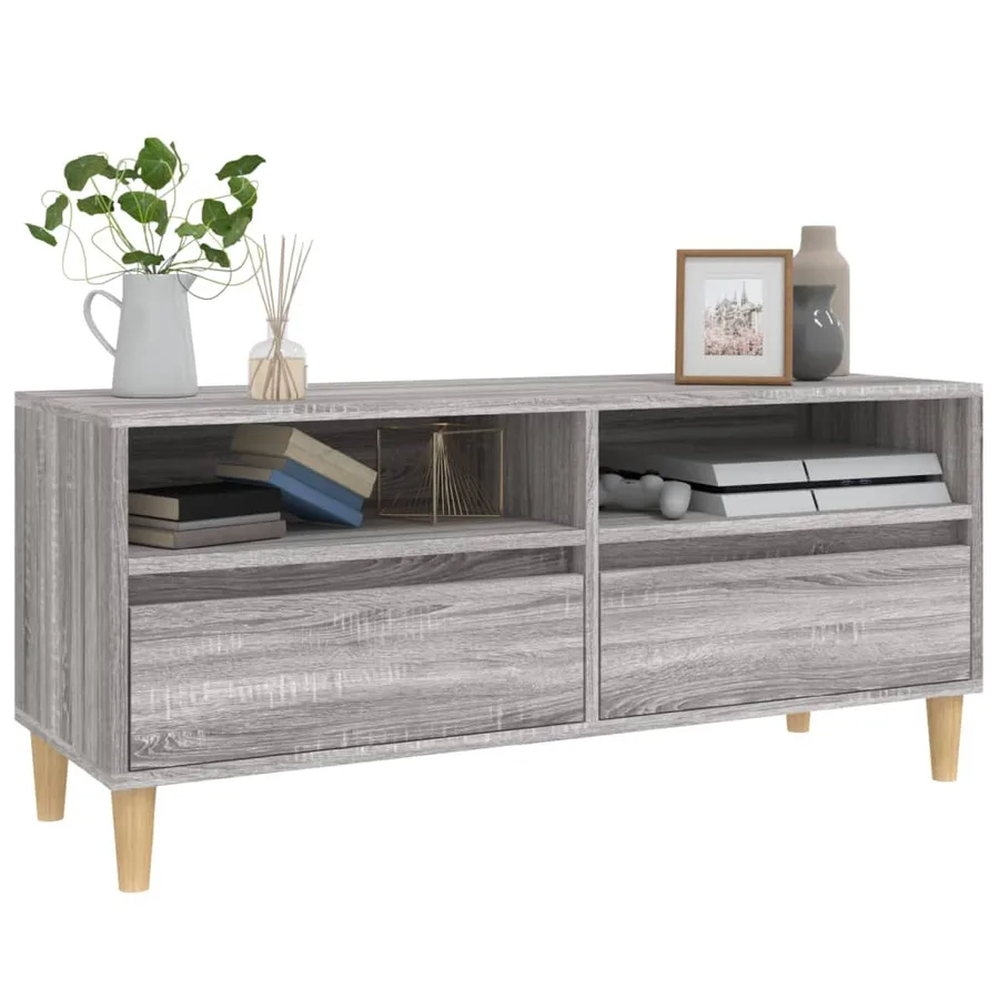 Meuble TV sonoma gris 100x34,5x44,5 cm bois d'ingénierie - 4