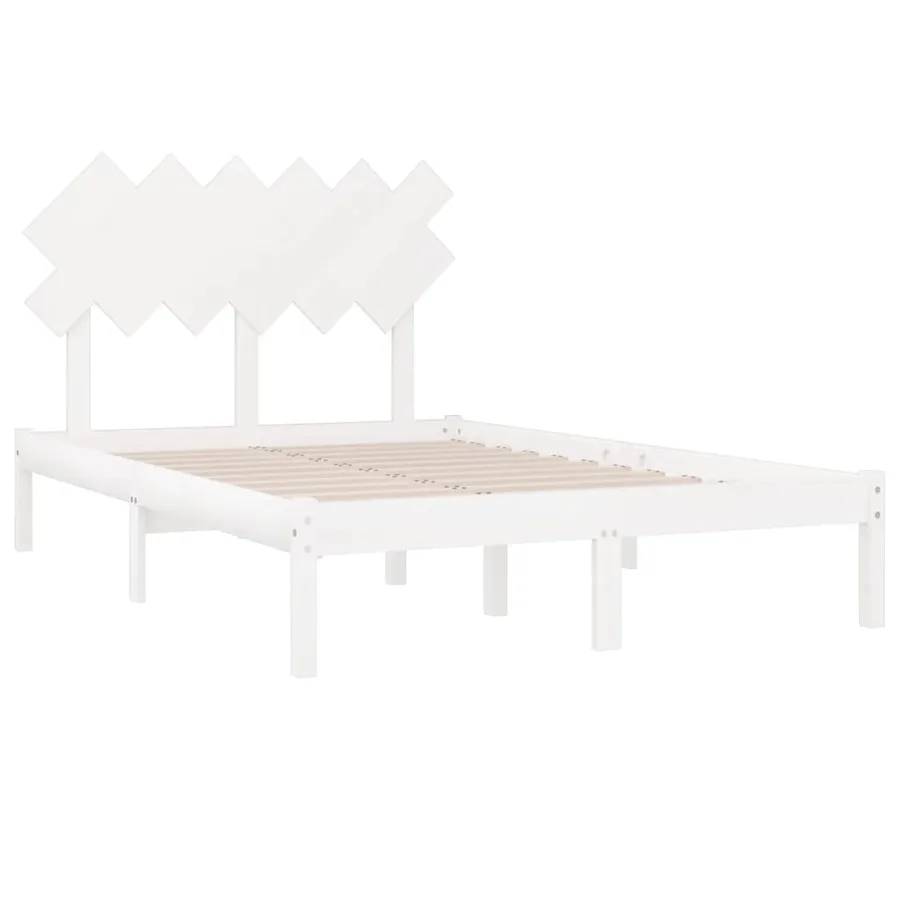 Cadre de lit sans matelas blanc 135x190 cm bois massif - 4