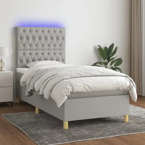 Sommier à lattes de lit et matelas et LED Gris clair 80x200cm