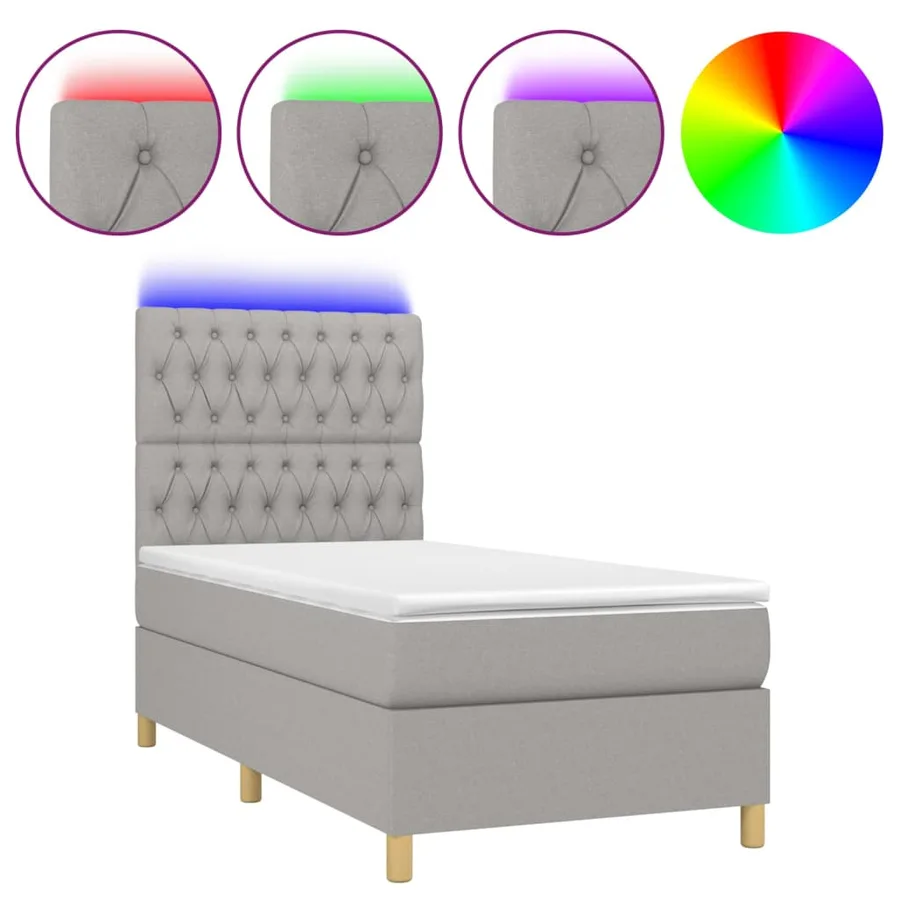 Sommier à lattes de lit et matelas et LED Gris clair 80x200cm - 2