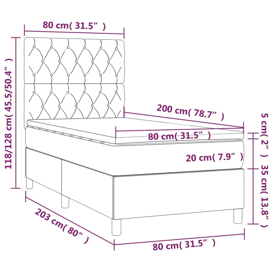 Sommier à lattes de lit et matelas et LED Gris clair 80x200cm - 8