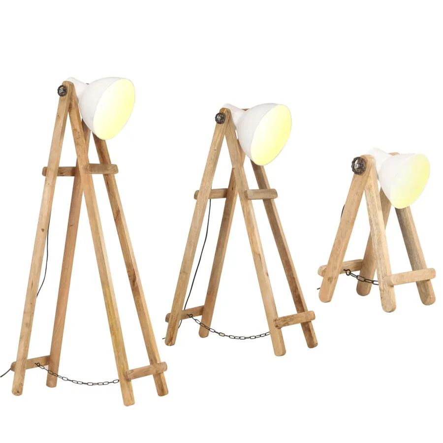 Lampadaires 3 pcs Blanc E27 Bois de manguier massif - 2