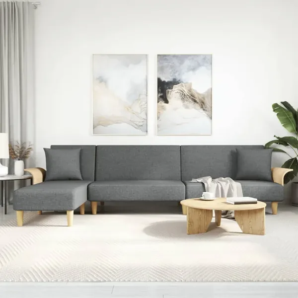 Canapé-lit en forme de L gris foncé 279x140x70 cm tissu