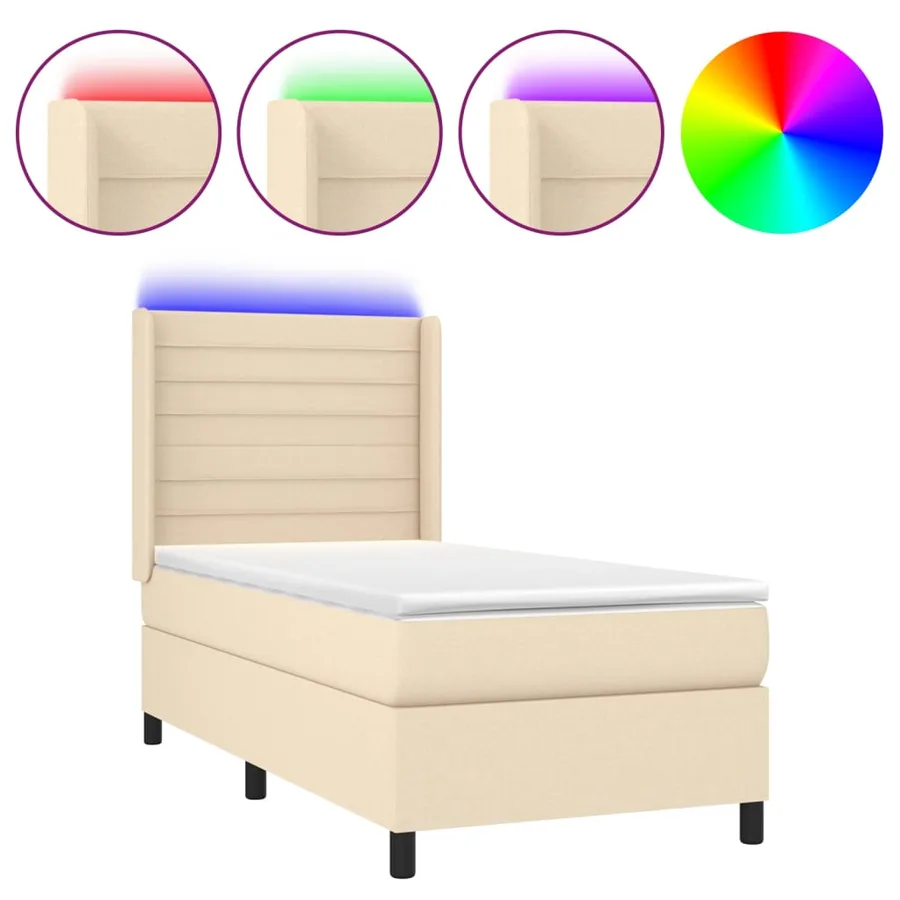 Sommier à lattes de lit matelas et LED Crème 80x200cm Tissu - 2
