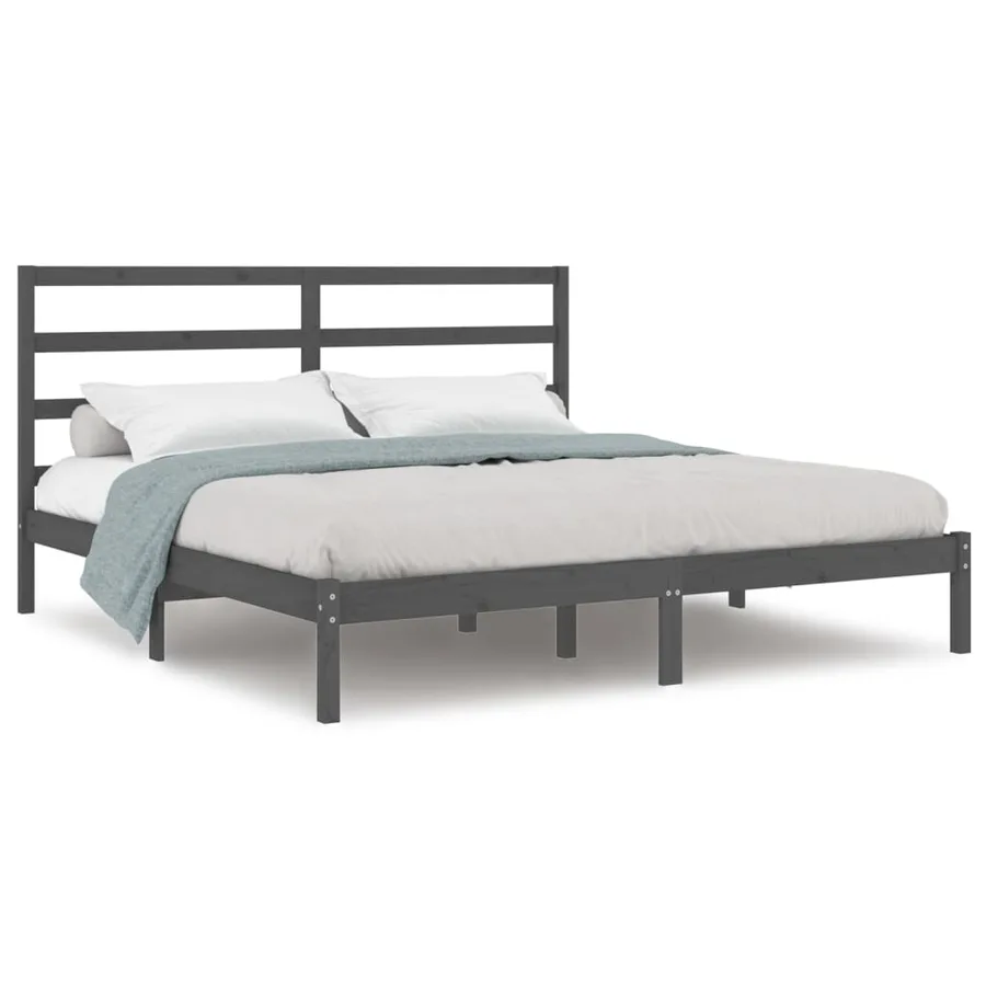 Cadre de lit sans matelas gris 200x200 cm bois massif de pin - 2