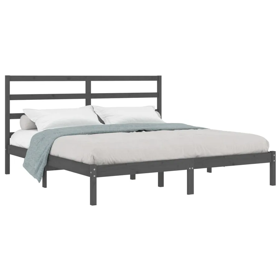 Cadre de lit sans matelas gris 200x200 cm bois massif de pin - 3