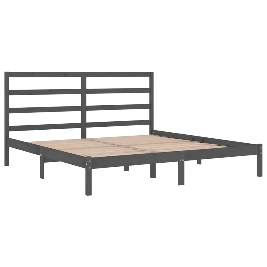 Cadre de lit sans matelas gris 200x200 cm bois massif de pin - 4