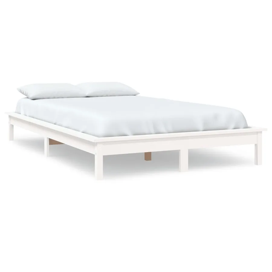 Cadre de lit sans matelas blanc bois de pin massif - 2