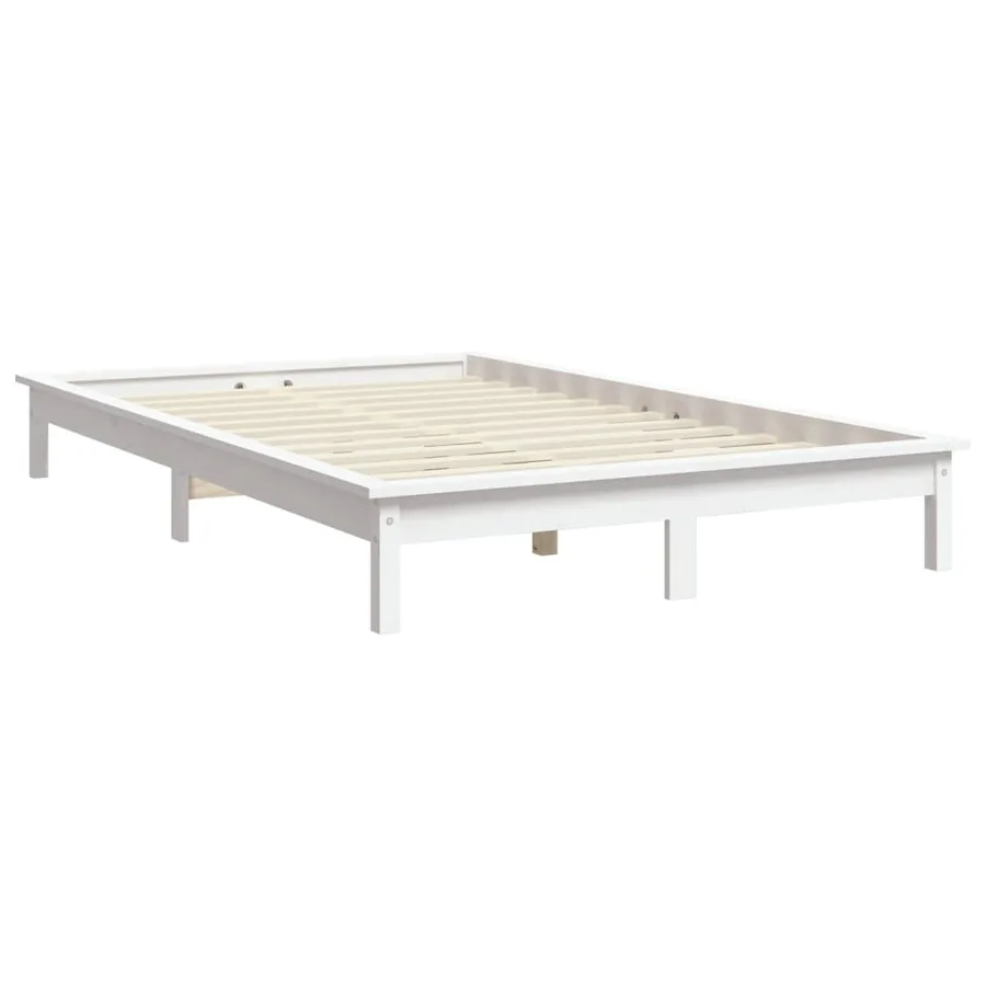 Cadre de lit sans matelas blanc bois de pin massif - 4