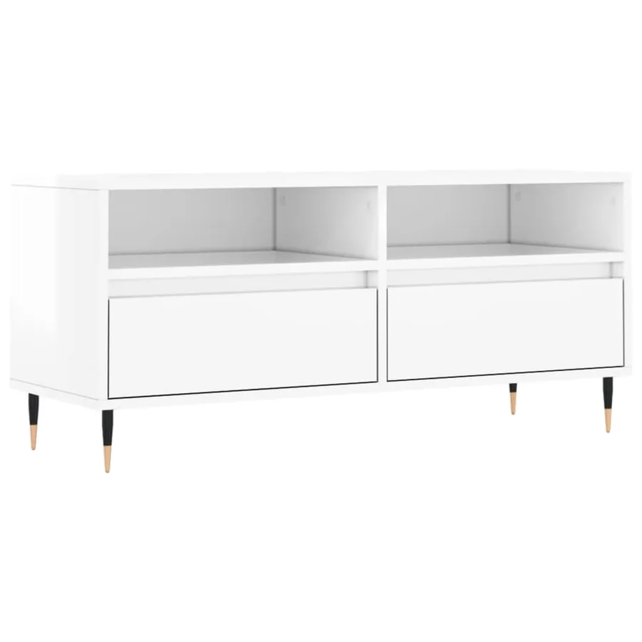 Meuble TV blanc brillant 100x34,5x44,5 cm bois d'ingénierie - 2