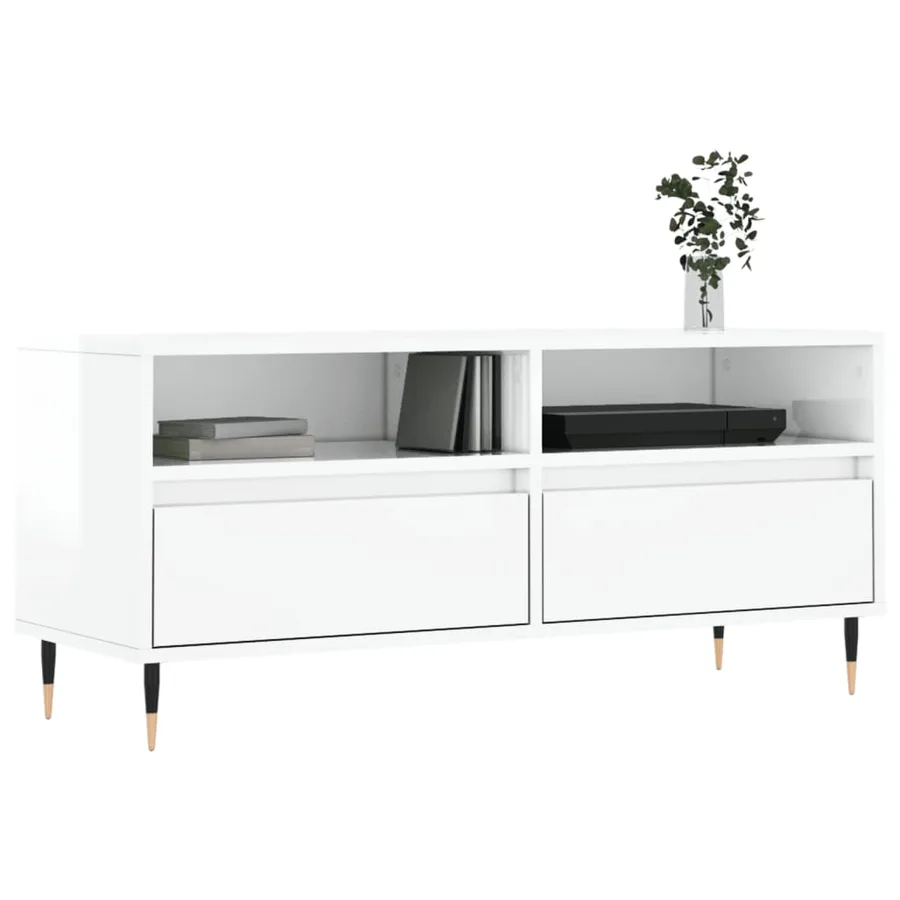 Meuble TV blanc brillant 100x34,5x44,5 cm bois d'ingénierie - 3