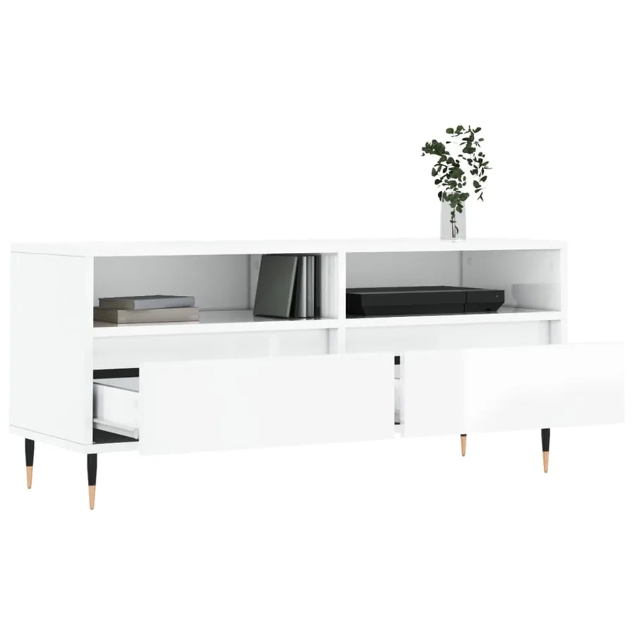 Meuble TV blanc brillant 100x34,5x44,5 cm bois d'ingénierie - 4