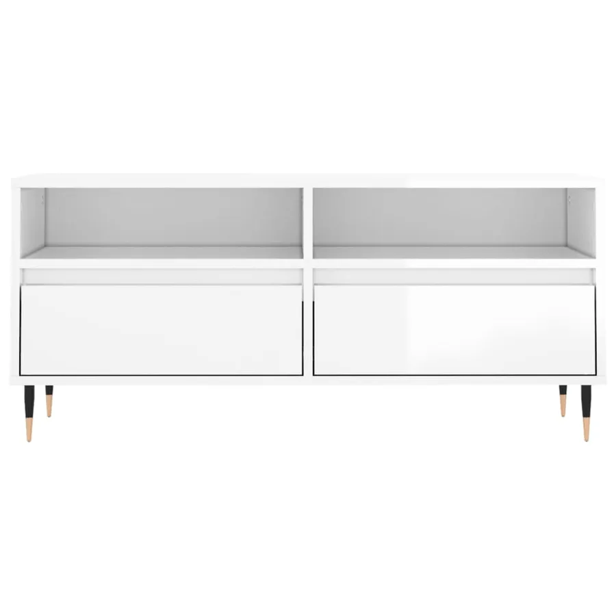 Meuble TV blanc brillant 100x34,5x44,5 cm bois d'ingénierie - 5