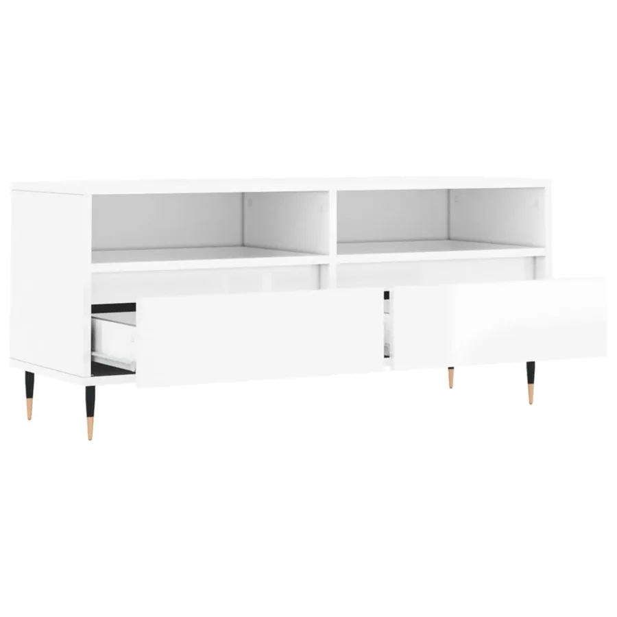 Meuble TV blanc brillant 100x34,5x44,5 cm bois d'ingénierie - 6