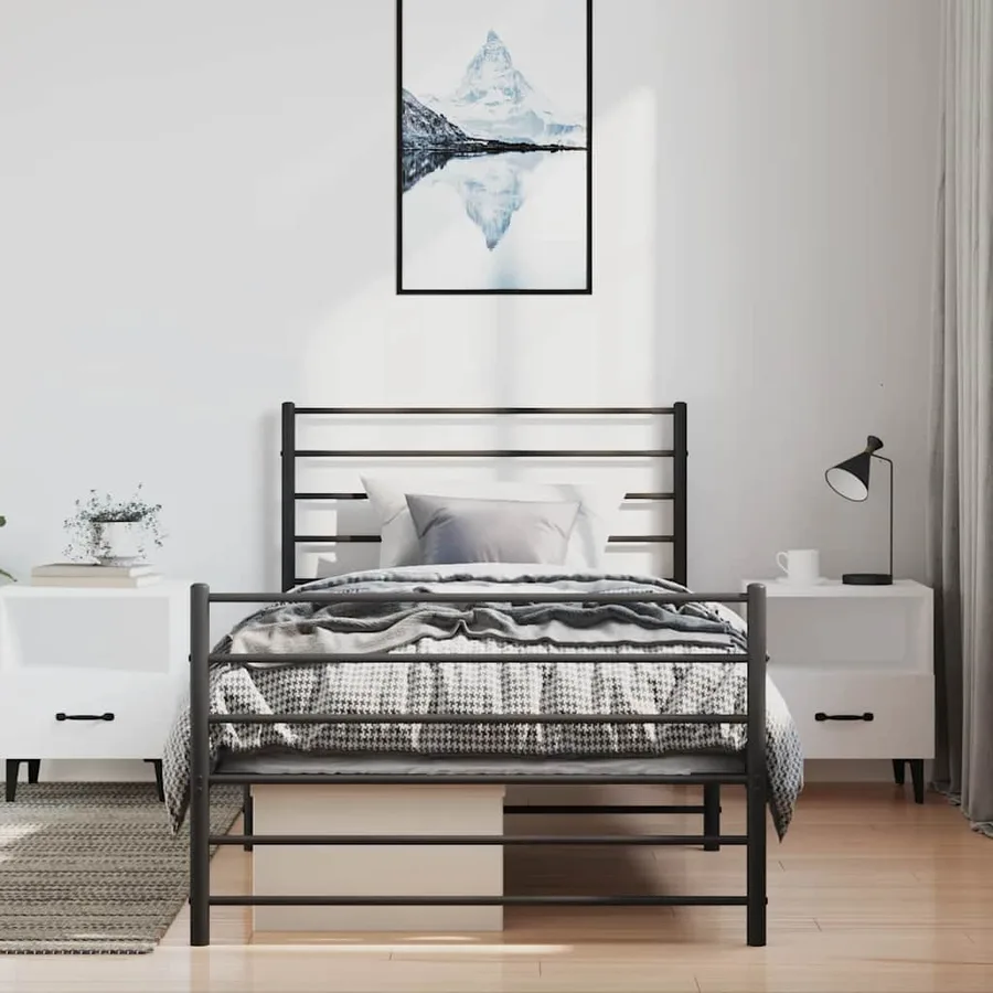 Cadre de lit métal sans matelas avec pied de lit noir 100x190cm - 3