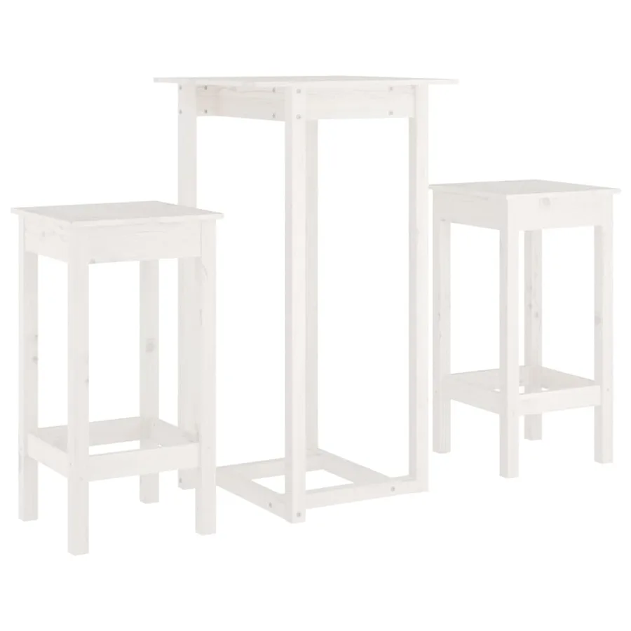 Ensemble de bar 3 pcs Blanc Bois de pin massif - 2