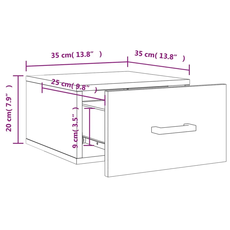 Table de chevet murale blanc 35x35x20 cm - 12