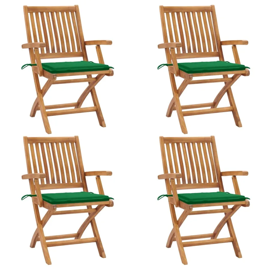 Chaises pliables de jardin avec coussins lot de 4 Teck solide - 13