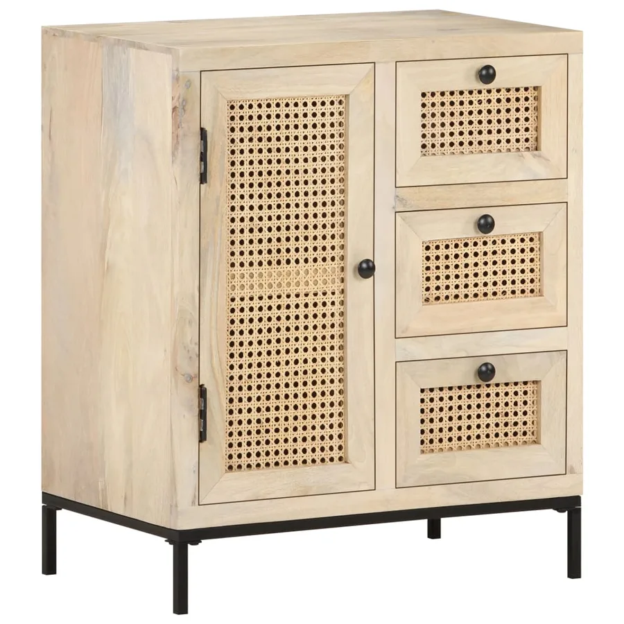 Buffet 60x35x70 cm Bois de manguier massif et canne naturelle - 10