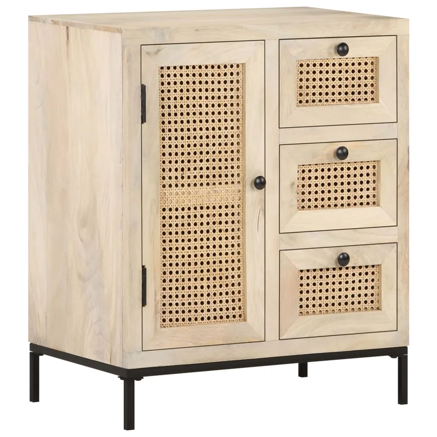 Buffet 60x35x70 cm Bois de manguier massif et canne naturelle - 11