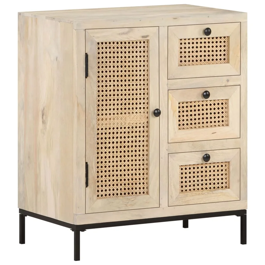 Buffet 60x35x70 cm Bois de manguier massif et canne naturelle - 12