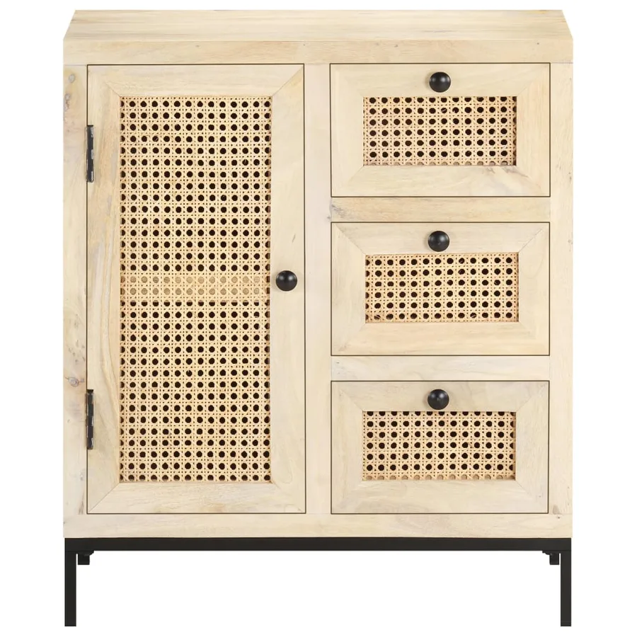Buffet 60x35x70 cm Bois de manguier massif et canne naturelle - 2