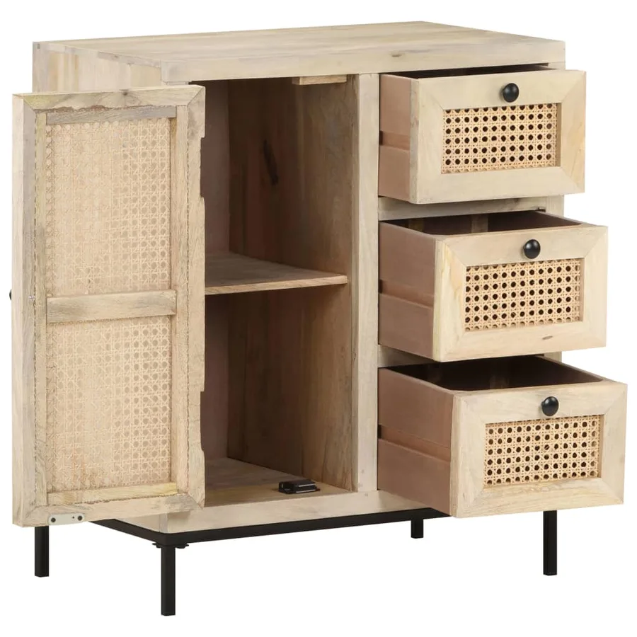 Buffet 60x35x70 cm Bois de manguier massif et canne naturelle - 3